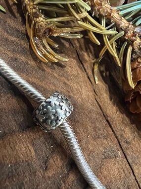 Sterling Silver Floral Charm Bead for Women - Silver